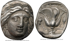 CARIAN ISLANDS. Rhodes. Ca. 316-305 BC. AR tetradrachm (25mm, 15.02 gm, 12h). NGC XF 5/5 - 3/5. Rhodian standard. Head of Helios facing, turned slight...