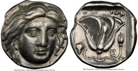 CARIAN ISLANDS. Rhodes. Ca. 316-305 BC. AR tetradrachm (24mm, 15.09 gm, 11h). NGC XF 5/5 - 3/5, brushed. Rhodian standard. Head of Helios facing, turn...