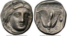 CARIAN ISLANDS. Rhodes. Ca. 316-305 BC. AR tetradrachm (24mm, 15.08 gm, 12h). NGC Choice VF 5/5 - 4/5. Rhodian standard. Head of Helios facing, turned...