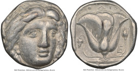 CARIAN ISLANDS. Rhodes. Ca. 316-305 BC. AR tetradrachm (28mm, 15.10 gm, 12h). NGC Choice VF 5/5 - 4/5. Rhodian standard. Head of Helios facing, turned...