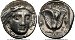 CARIAN ISLANDS. Rhodes. Ca. 316-305 BC. AR tetradrachm (25mm, 15.04 gm, 12h). NGC Choice VF 4/5 - 2/5, polished, die shift. Rhodian standard. Head of ...