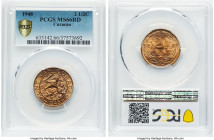 Dutch Colony. Wilhelmina Pair of Certified Minors PCGS, 1) 2-1/2 Cents 1948-(u) MS66 Red, Utrecht mint, KM42 2) Cent 1947-(u) MS66 Red PCGS, Utrecht m...