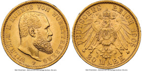 Württemberg. Wilhelm II gold 20 Mark 1905-F UNC Details (Reverse Rim Filed) NGC, Stuttgart mint, KM634, J-296, Fr-3876. HID09801242017 © 2024 Heritage...