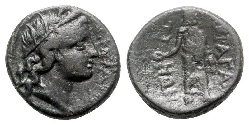 Sicily, Akragas, after 210 BC. Æ (20mm, 6.77g, 12h). Laureate head of Kore r. R/...