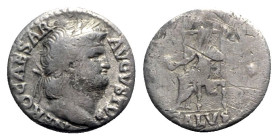 Nero (54-68). AR Denarius (17mm, 2.84g, 6h). Rome, c. 65-6. Laureate head r. R/ Salus seated l. on ornamented throne, holding patera. RIC I 60; RSC 31...