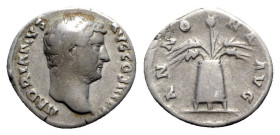 Hadrian (117-138). AR Denarius (18mm, 2.98g, 6h). Rome, 137-8. Bare head r. R/ Modius, with poppy between four stalks of grain. RIC II.3 2318; RIC II ...