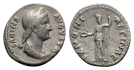 Sabina (Augusta, 128-136/7). AR Denarius (18mm, 3.20g, 6h). Rome, c. AD 134. Diademed head of Sabina r. R/ Juno standing l., holding patera and sceptr...