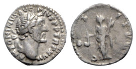 Antoninus Pius (138-161). AR Denarius (17.5mm, 3.21g, 6h). Rome, 145-7. Laureate head r. R/ Vesta standing l., holding simpulum and palladium. RIC II ...