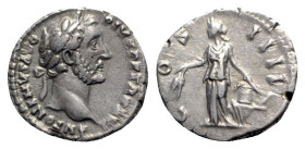 Antoninus Pius (138-161). AR Denarius (16.5mm, 3.03g, 6h). Rome, 152-3. Laureate head r. R/ Annona standing l. holding grain ears and resting hand on ...