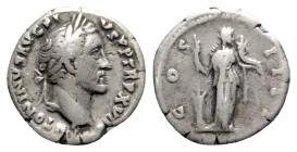 Antoninus Pius (138-161). AR Denarius (19mm, 3.33g, 6h). . Rome, 152-3. Laureate head r. R/ Fortuna standing r., holding rudder set on globe and cornu...