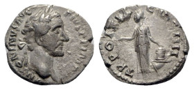 Antoninus Pius (138-161). AR Denarius (18mm, 2.84g, 6h). Rome, 155-6. Laureate head r. R/ Annona standing l., holding grain ears and resting hand on m...