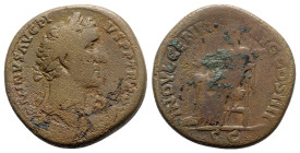 Antoninus Pius (138-161). Æ Sestertius (33mm, 23.66g, 6h). Rome, 153-4. Laureate head r. R/ Indulgentia seated l. on throne, extending hand and holdin...