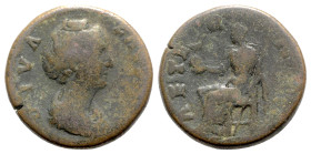 Diva Faustina Senior (died 140/1). Æ Sestertius (30mm, 25.29g, 6h). Rome, c. 146-161. Draped bust r. R/ Aeternitas seated l., holding sceptre and glob...