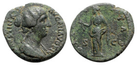 Faustina Junior (Augusta, 147-175). Æ As (26mm, 8.17g, 12h). Rome, c. 145-6. Draped bust r. R/ Felicitas standing l., holding caduceus. RIC III 1395 (...