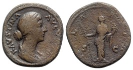 Faustina Junior (Augusta, 147-175). Æ Sestertius (31mm, 22.51g, 6h). Rome, 161-175. Draped bust r. R/ Hilaritas standing l., holding palm branch and c...