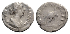 Diva Faustina Junior (died 175/6). AR Denarius (18mm, 2.85g, 12h). Rome, 175/6-180. Draped bust r. R/ Peacock standing r. RIC III 744; RSC 71a. VF - G...