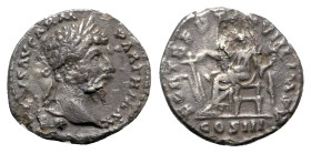 Lucius Verus (161-169). AR Denarius (19mm, 2.56g, 6h). Rome, AD 168. Laureate head r. R/ Fortuna seated l., holding rudder and cornucopia. RIC III 586...
