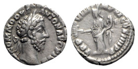 Commodus (177-192). AR Denarius (17mm, 2.59g, 6h). Rome, 183-184. Laureate head r. R/ Pax standing l., holding branch and cornucopia. RIC III 86; RSC ...