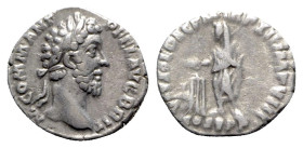 Commodus (177-192). AR Denarius (18mm, 2.52g, 6h). Rome, AD 187. Laureate head r. R/ Commodus, veiled and togate, standing l., sacrificing out of pate...