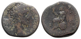 Commodus (177-192). Æ Sestertius (31mm, 27.44g, 12h). Rome, AD 184. Laureate head r. R/ Italia seated l. on globe, holding cornucopia and sceptre. RIC...