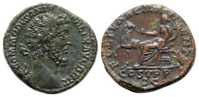 Commodus (177-192). Æ Sestertius (32mm, 22.15g, 6h). Rome, 186-9. Laureate head r. R/ Fortuna seated l., holding horse by the bride and cornucopiae. R...