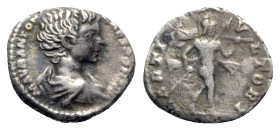 Caracalla (Caesar, 196-198). AR Denarius (17mm, 2.72g, 6h). Rome, 197-8. Bareheaded and draped bust r. R/ Mars advancing r., holding spear and trophy....