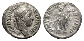 Severus Alexander (222-235). AR Denarius (18mm, 2.23g, 12h). Rome, AD 229. Laureate bust r., with slight drapery. R/ Annona standing l., holding ears ...