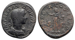 Severus Alexander (222-235). Æ Sestertius (31mm, 21.76g, 12h). Rome, AD 231. Laureate, draped and cuirassed bust r. R/ Sol standing l., raising hand a...