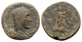 Maximinus I (235-238). Æ Sestertius (28mm, 16.83g, 1h). Rome, AD 236. Laureate, draped and cuirassed bust r. R/ Victory advancing r., holding palm fro...