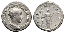 Gordian III (238-244). AR Antoninianus (22mm, 4.30g, 12h). Rome, AD 238. Radiate, draped and cuirassed bust r. R/ Fides standing facing, head l., hold...