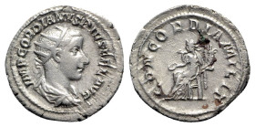 Gordian III (238-244). AR Antoninianus (23.5mm, 4.48g, 6h). Rome, AD 240. Radiate, draped and cuirassed bust r. R/ Concordia seated l., holding patera...