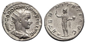 Gordian III (238-244). AR Antoninianus (23mm, 3.75g, 12h). Rome, 241-3. Radiate, draped and cuirassed bust r. R/ Sol standing facing, head l., extendi...
