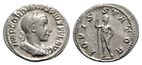 Gordian III (238-244). AR Denarius (20.5mm, 3.08g, 6h). Rome, AD 240. Laureate, draped and cuirassed bust r. R/ Jupiter standing facing, head r., hold...