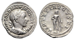 Gordian III (238-244). AR Denarius (21mm, 3.00g, 1h). Rome, 240-3. Laureate, draped and cuirassed bust r. R/ The “Farnese Hercules”: Hercules standing...