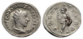 Gordian III (238-244). AR Antoninianus (23mm, 4.62g, 6h). Rome, AD 244. Radiate and draped bust r. R/ Securitas, standing l., holding sceptre, leaning...