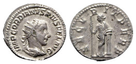 Gordian III (238-244). AR Antoninianus (23mm, 4.88g, 12h). Rome, AD 244. Radiate and draped bust r. R/ Securitas, standing l., holding sceptre, leanin...