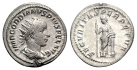 Gordian III (238-244). AR Antoninianus (23mm, 4.80g, 6h). Rome, 243-4. Radiate and draped bust r. R/ Securitas, standing l., with sceptre, leaning aga...