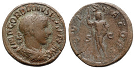 Gordian III (238-244). Æ Sestertius (31mm, 18.43g, 12h). Rome, 241-3. Laureate, draped and cuirassed bust r. R/ Jupiter standing r., holding sceptre a...