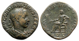 Gordian III (238-244). Æ Sestertius (30.5mm, 22.64g, 12h). Rome, AD 241. Laureate, draped and cuirassed bust r. R/ Apollo seated l., holding branch an...