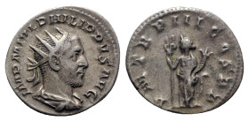 Philip I (244-249). AR Antoninianus (22mm, 3.55g, 6h). Rome, AD 246. Radiate, draped and cuirassed bust r. R/ Felicitas standing l., holding caduceus ...