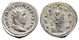 Philip I (244-249). AR Antoninianus (24mm, 5.03g, 7h). Rome, 247-9. Radiate, draped and cuirassed bust r. R/ Annona standing l., holding grain ears ov...