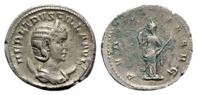 Herennia Etruscilla (Augusta 249-251). AR Antoninianus (22mm, 4.45g, 6h). Rome, AD 250. Diademed and draped bust r., set on crescent. R/ Pudicitia sta...