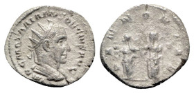 Trebonianus Gallus (251-253). AR Antoninianus (20mm, 3.37g, 12h). Rome, AD 252. Radiate, draped and cuirassed bust r. R/ Pietas standing l., raising b...
