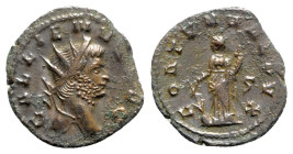 Gallienus (253-268). Antoninianus (21mm, 2.21g, 7h). Siscia, 265-7. Radiate head r. R/ Fortuna standing facing, head l., holding cornucopia and rudder...