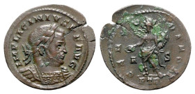 Licinius I (308-324). Æ Follis (21mm, 2.97g, 12h). Treveri, 315-6. Laureate and cuirassed bust r. R/ Genius standing l., holding patera and cornucopia...