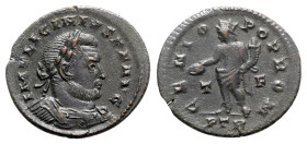 Licinius I (308-324). Æ Follis (24mm, 4.38g, 6h). Treveri, AD 316. Laureate and cuirassed bust r. R/ Genius standing l., holding patera and cornucopia...