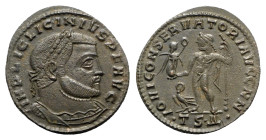 Licinius I (308-324). Æ Follis (24mm, 2.91g, 12h). Thessalonica, 312-3. Laureate, draped and cuirassed bust r. R/ Jupiter standing l., holding Victory...