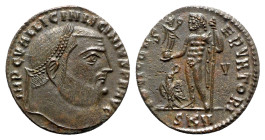 Licinius I (308-324). Æ Follis (22mm, 3.21g, 12h). Cyzicus. Laureate head r. R/ Jupiter standing l., holding victory and sceptre; eagle at feet; V//SK...