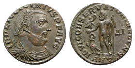 Licinius I (308-324). Æ Follis (20mm, 4.29g, 12h). Antioch, 315-6. Laureate, draped and cuirassed bust r. R/ Jupiter standing l. holding Victory on a ...