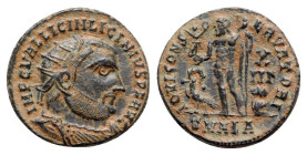 Licinius I (308-324). Æ Follis (18mm, 3.51g, 12h). Alexandria, 321-4. Radiate, draped and cuirassed bust r. R/ Jupiter standing l., holding crowning V...